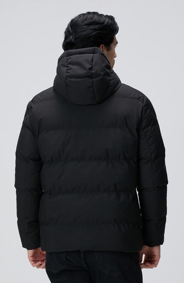  Network Erkek Siyah Kapüşonlu Puffer Mont