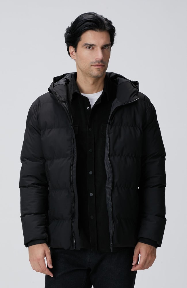  Network Erkek Siyah Kapüşonlu Puffer Mont