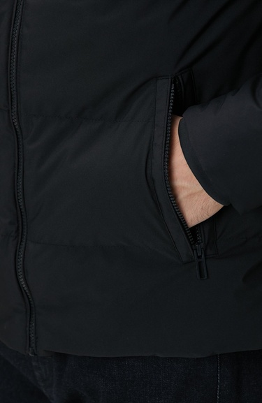  Network Erkek Siyah Kapüşonlu Puffer Mont