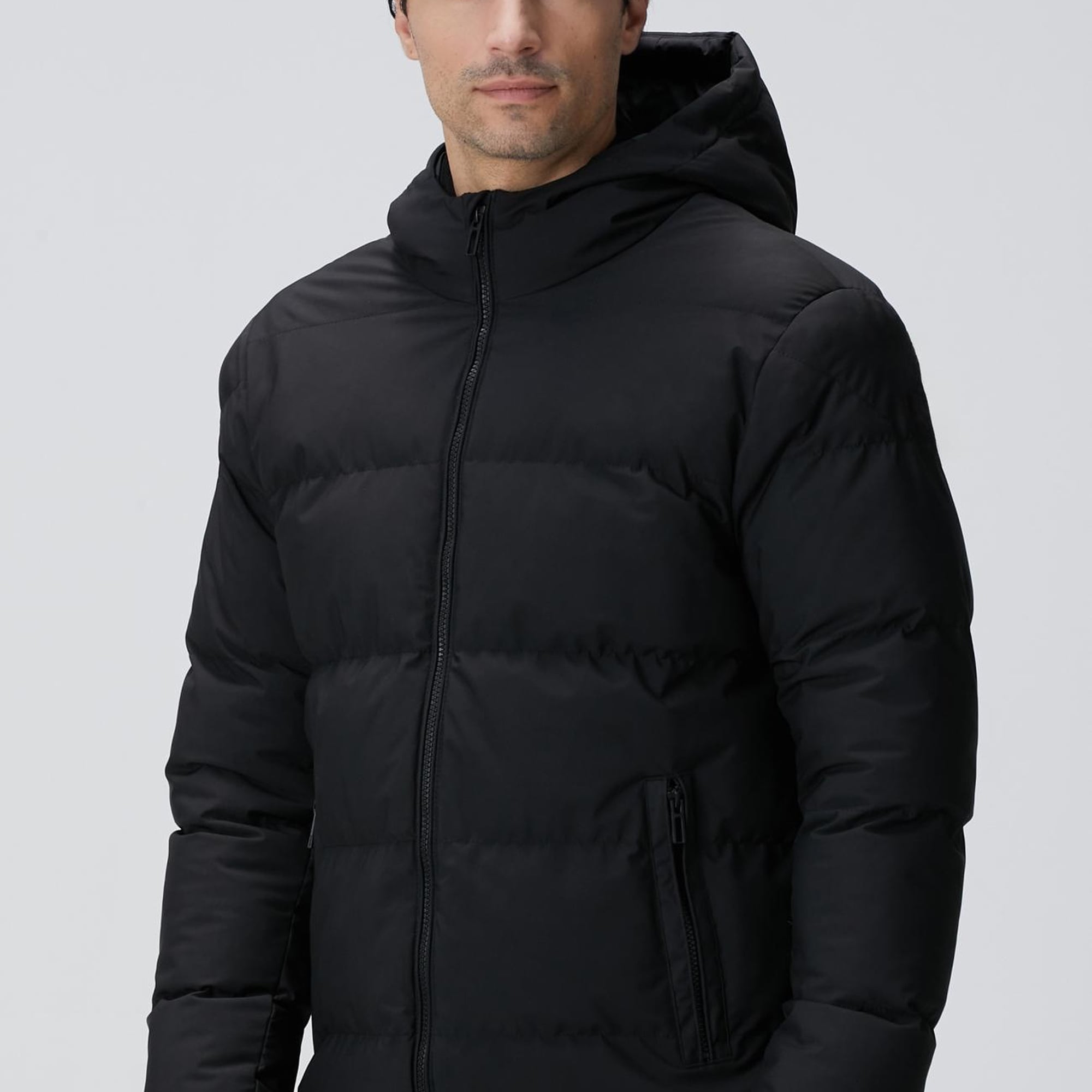 Network Erkek Siyah Kapüşonlu Puffer Mont