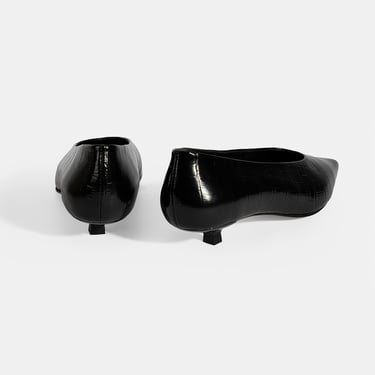  Kadın Siyah Kroko Baskılı Topuklu Ayakkabı