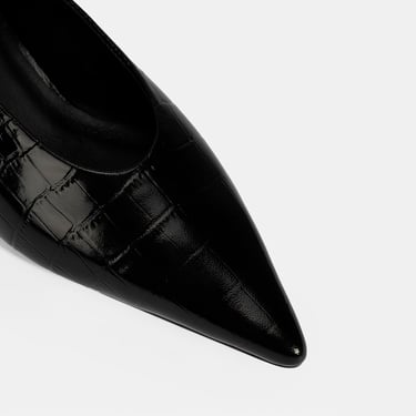  Kadın Siyah Kroko Baskılı Topuklu Ayakkabı