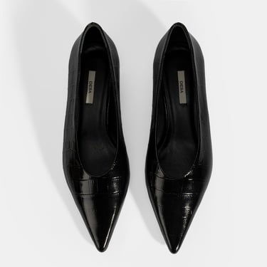  Kadın Siyah Kroko Baskılı Topuklu Ayakkabı