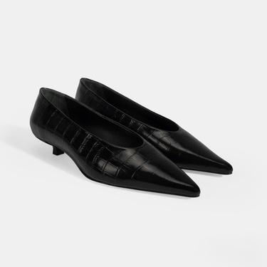  Kadın Siyah Kroko Baskılı Topuklu Ayakkabı