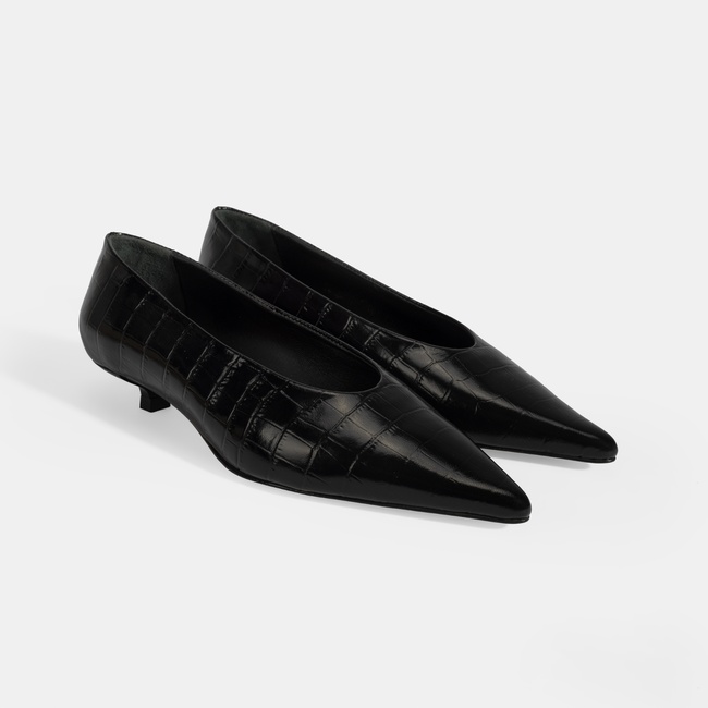  Kadın Siyah Kroko Baskılı Topuklu Ayakkabı