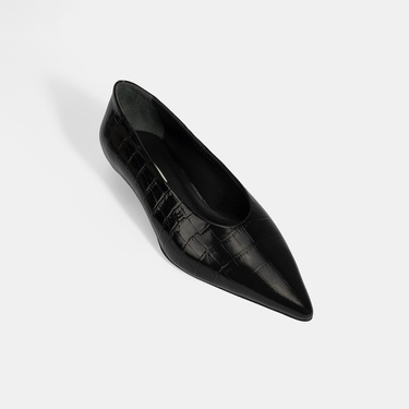  Kadın Siyah Kroko Baskılı Topuklu Ayakkabı