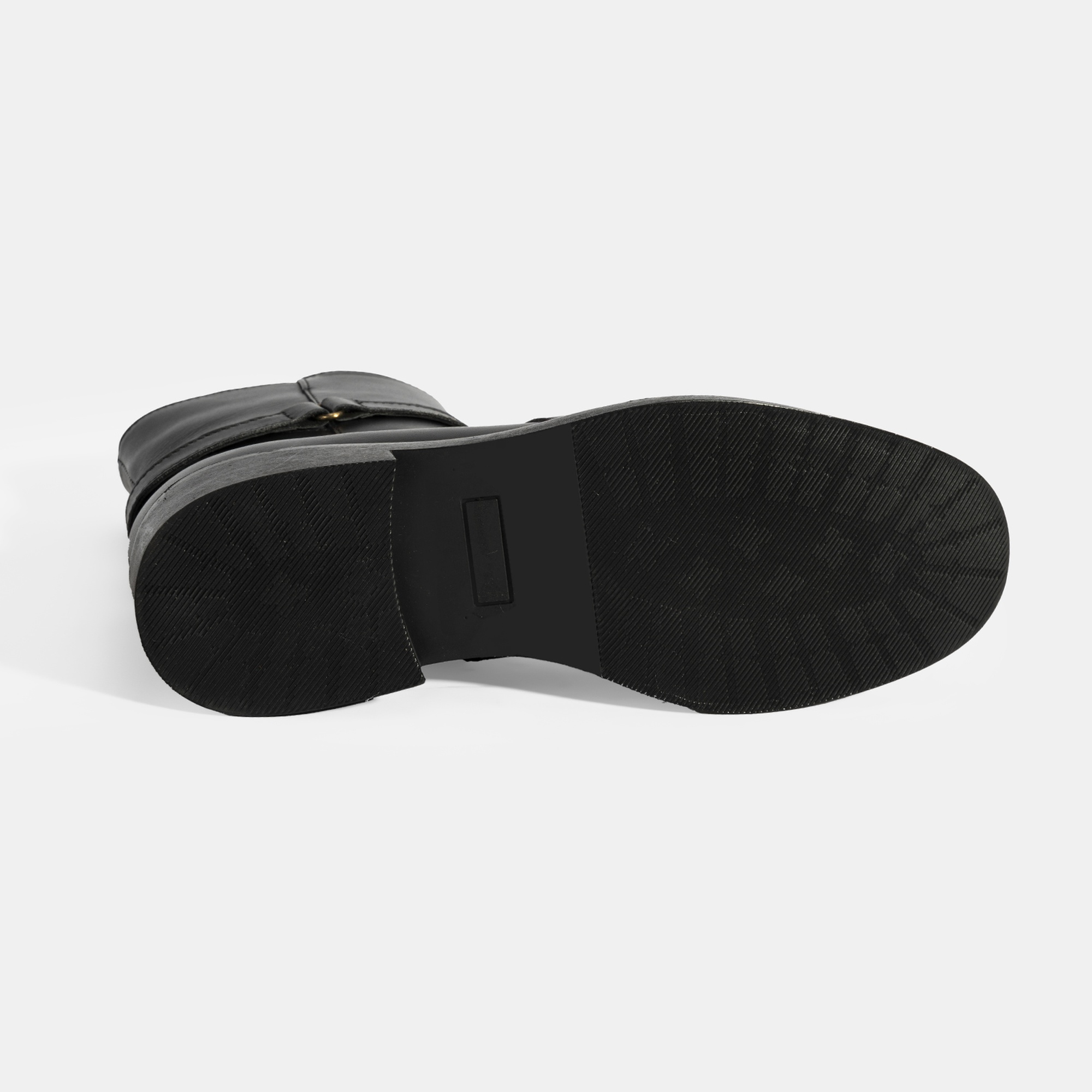 Kadın Siyah Metal Toka Detaylı Fermuarlı Deri Bot