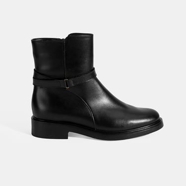  Kadın Siyah Metal Toka Detaylı Fermuarlı Deri Bot