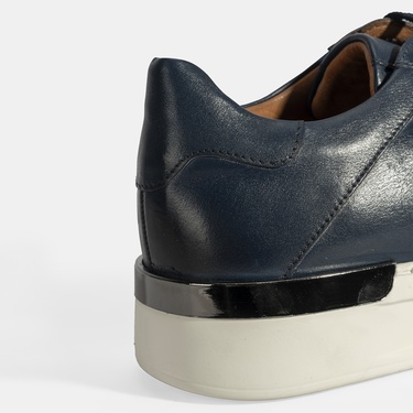  Erkek Lacivert Bağcıklı Deri Günlük Ayakkabı