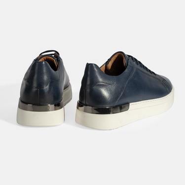  Erkek Lacivert Bağcıklı Deri Günlük Ayakkabı