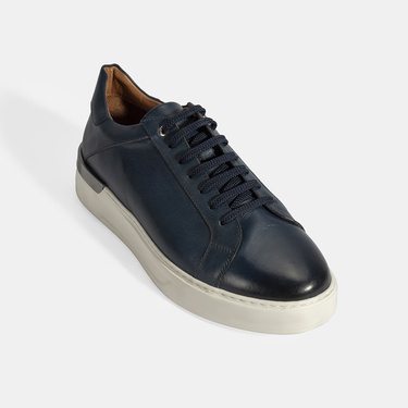  Erkek Lacivert Bağcıklı Deri Günlük Ayakkabı