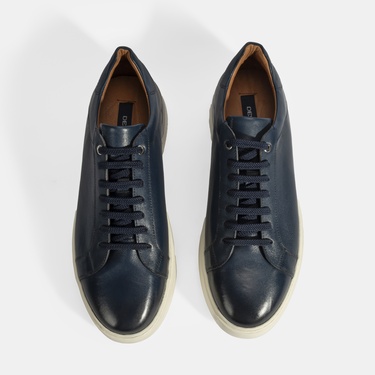  Erkek Lacivert Bağcıklı Deri Günlük Ayakkabı