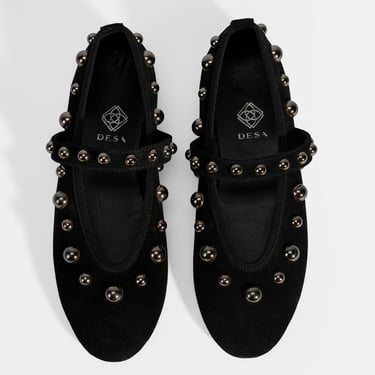  Kadın Siyah Metal Zımba Detaylı Mary Jane Babet