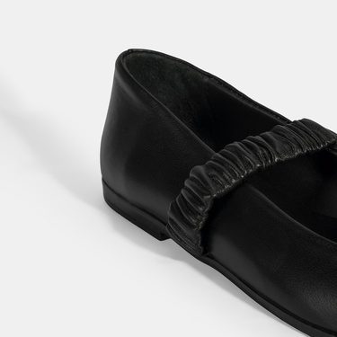  Kadın Siyah Mary Jane Deri Babet