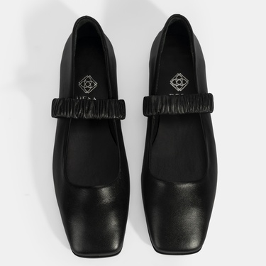  Kadın Siyah Mary Jane Deri Babet