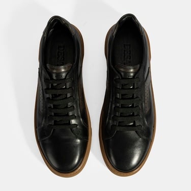  Erkek Siyah Bağcıklı Deri Günlük Ayakkabı