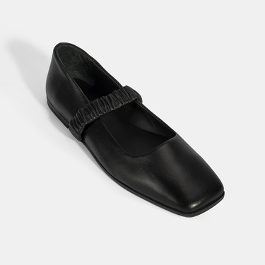  Kadın Siyah Mary Jane Deri Babet