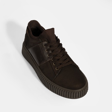  Erkek Kahve Bağcıklı Deri Spor Ayakkabı