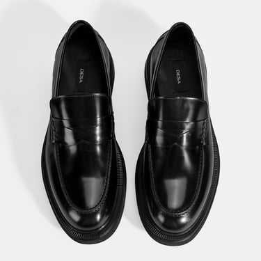  Erkek Siyah Deri Loafer