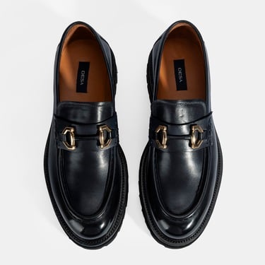  Erkek Lacivert Metal Toka Detaylı Deri Loafer