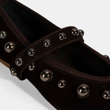  Kadın Kahve Metal Zımba Detaylı Mary Jane Babet