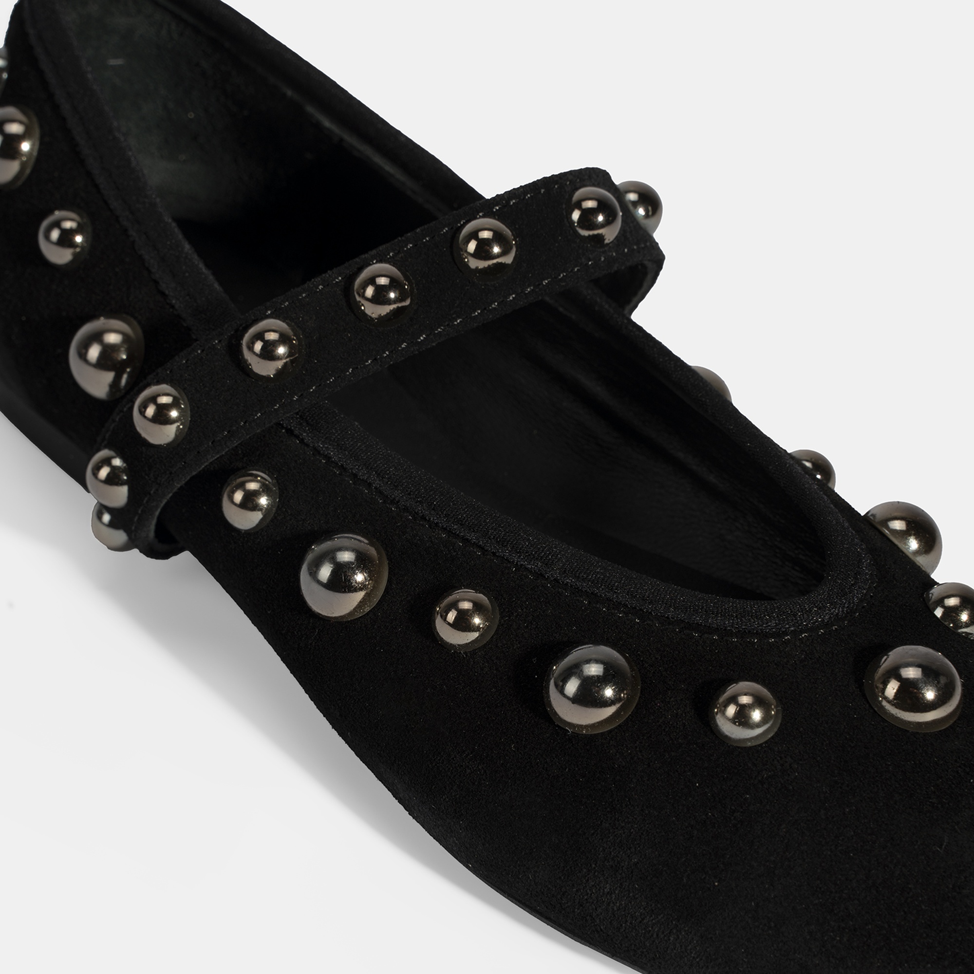 Kadın Siyah Metal Zımba Detaylı Mary Jane Babet