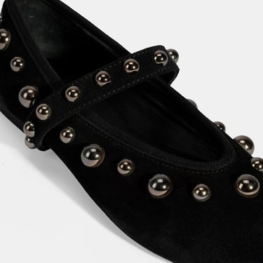  Kadın Siyah Metal Zımba Detaylı Mary Jane Babet