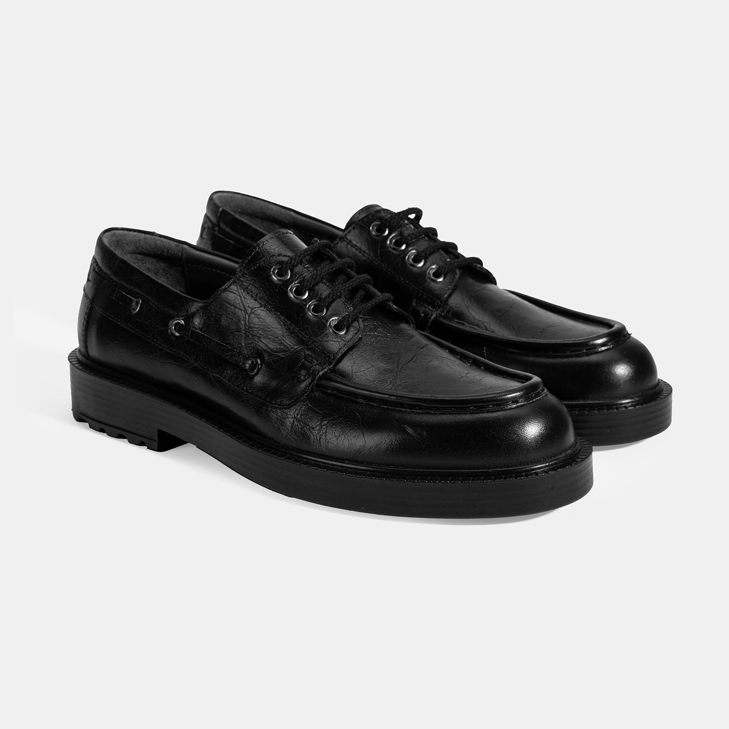  Erkek Siyah Bağcıklı Deri Günlük Ayakkabı