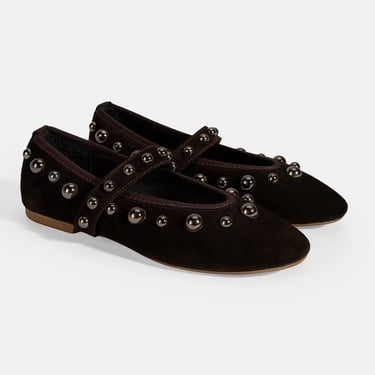  Kadın Kahve Metal Zımba Detaylı Mary Jane Babet