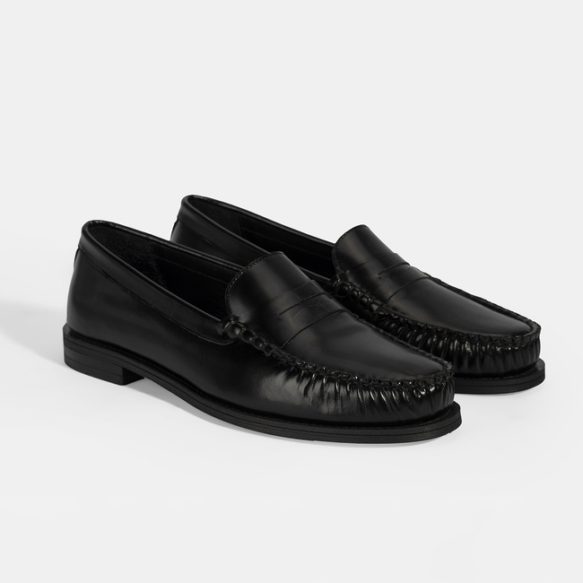  Kadın Siyah Klasik Deri Loafer