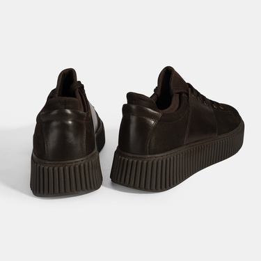  Erkek Kahve Bağcıklı Deri Spor Ayakkabı