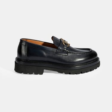  Erkek Lacivert Metal Toka Detaylı Deri Loafer