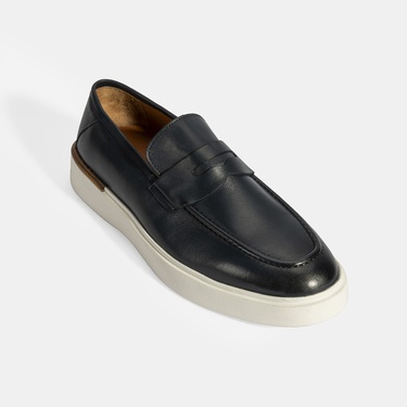  Erkek Lacivert Deri Loafer