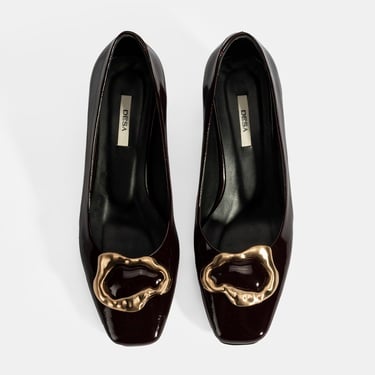  Kadın Bordo Metal Toka Aksesuarlı Rugan Topuklu Ayakkabı