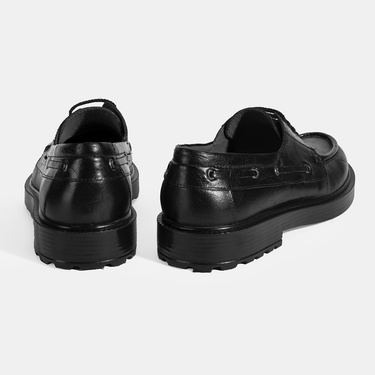  Erkek Siyah Bağcıklı Deri Günlük Ayakkabı