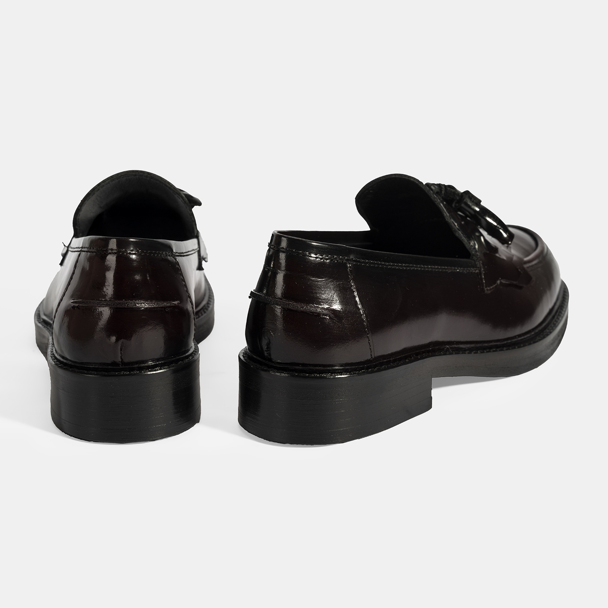 Kadın Bordo Püskül Detaylı Deri Loafer