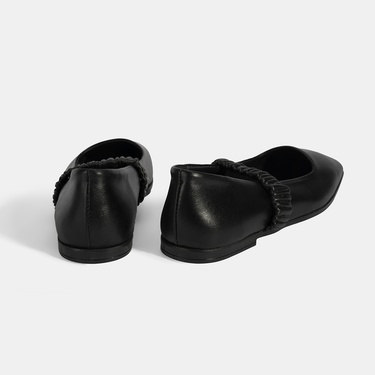  Kadın Siyah Mary Jane Deri Babet