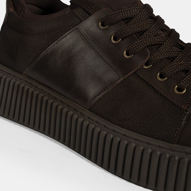  Erkek Kahve Bağcıklı Deri Spor Ayakkabı