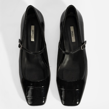  Kadın Siyah Kroko Baskılı Mary Jane Günlük Ayakkabı