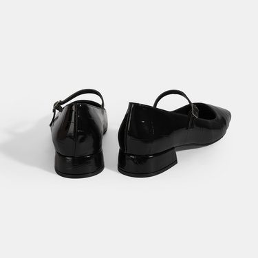  Kadın Siyah Kroko Baskılı Mary Jane Günlük Ayakkabı