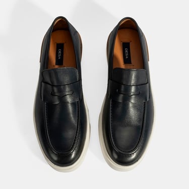  Erkek Lacivert Deri Loafer