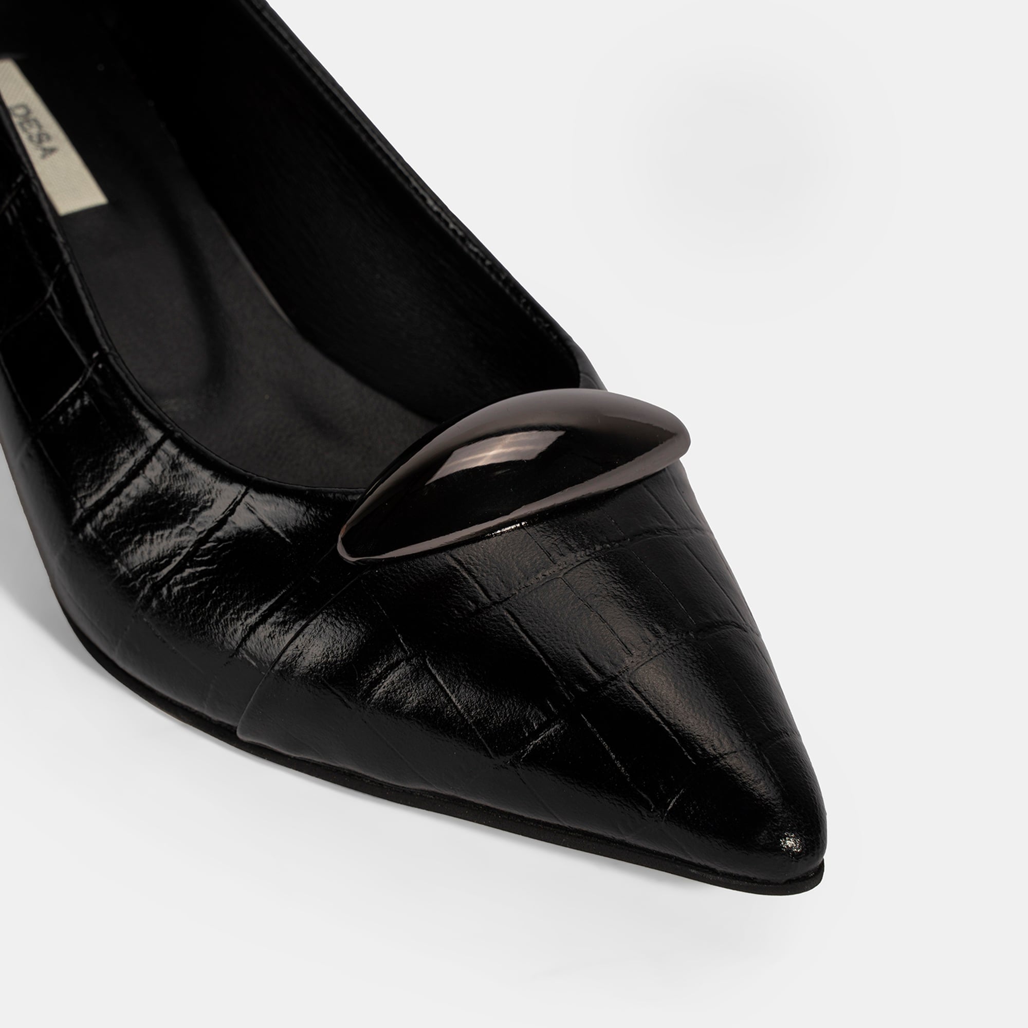 Kadın Siyah Kroko Baskılı Deri Topuklu Ayakkabı