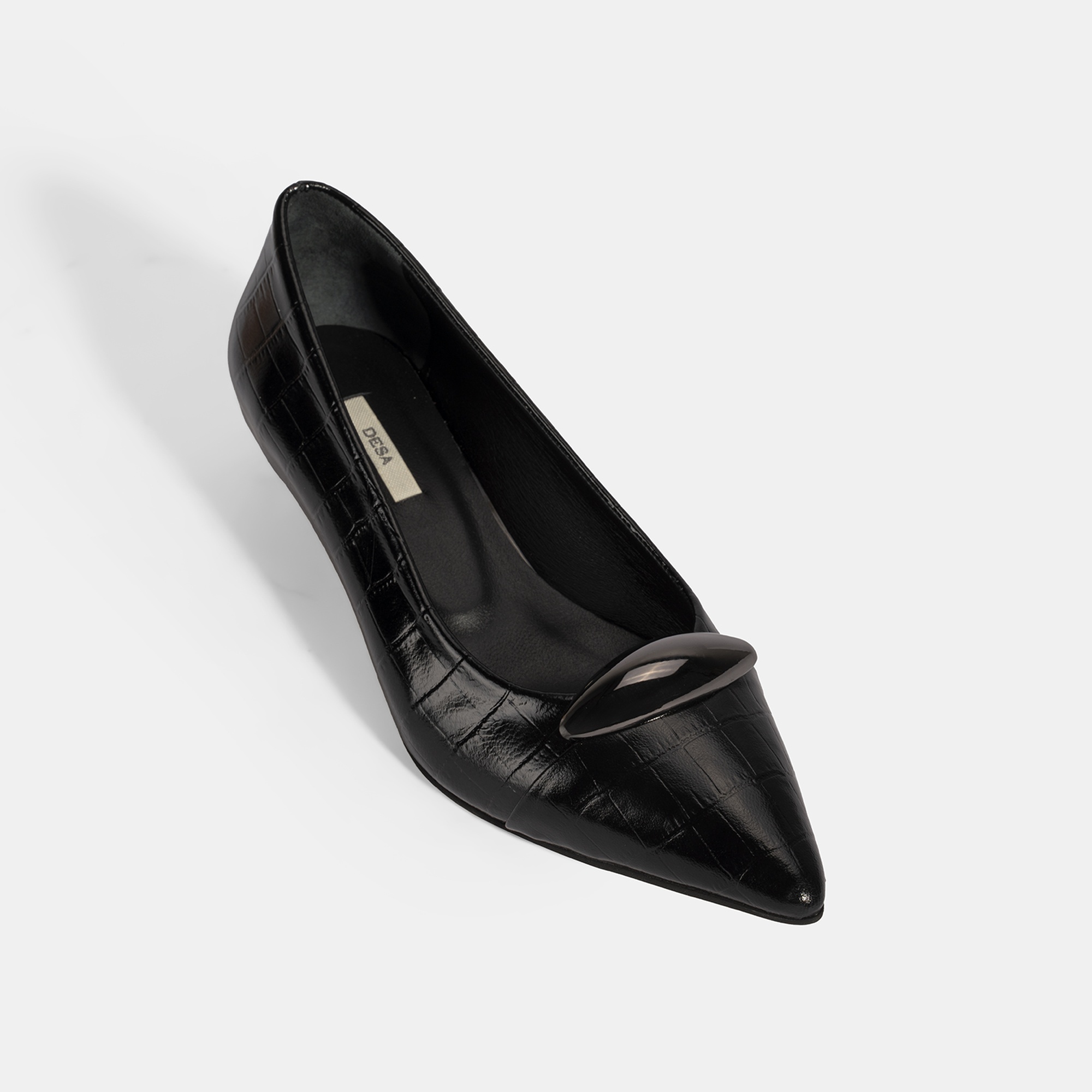 Kadın Siyah Kroko Baskılı Deri Topuklu Ayakkabı