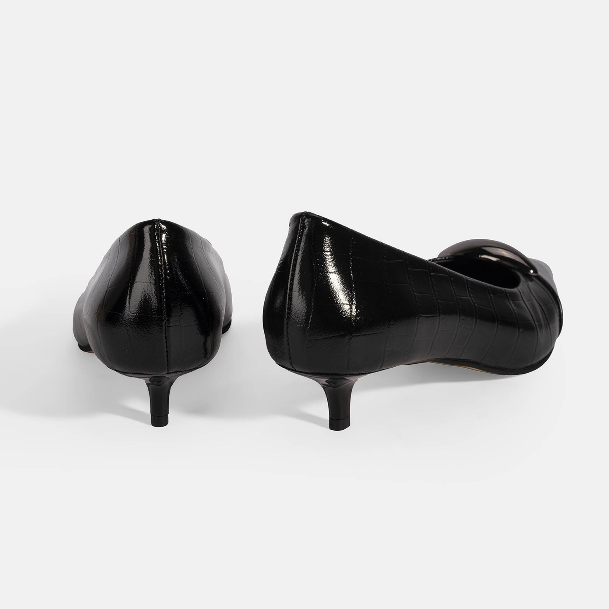 Kadın Siyah Kroko Baskılı Deri Topuklu Ayakkabı