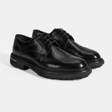 Erkek Siyah Bağcıklı Klasik Deri Ayakkabı