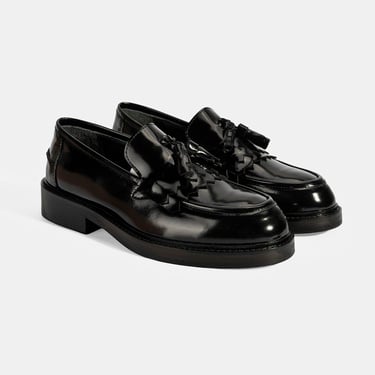  Kadın Siyah Püskül Detaylı Deri Loafer