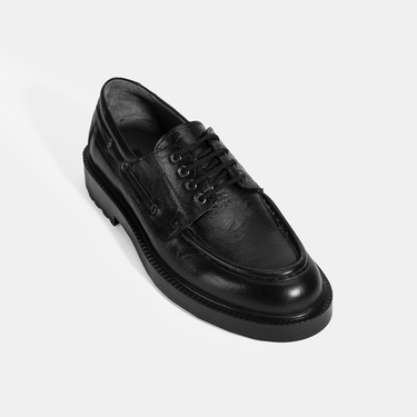  Erkek Siyah Bağcıklı Deri Günlük Ayakkabı