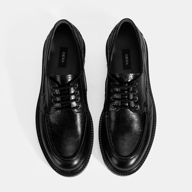  Erkek Siyah Bağcıklı Deri Günlük Ayakkabı