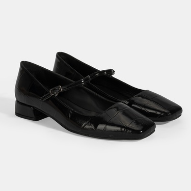  Kadın Siyah Kroko Baskılı Mary Jane Günlük Ayakkabı