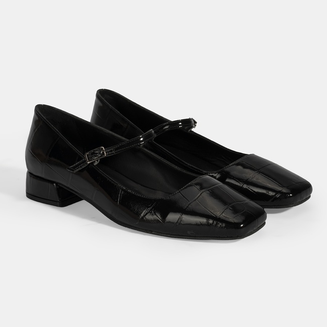  Kadın Siyah Kroko Baskılı Mary Jane Günlük Ayakkabı